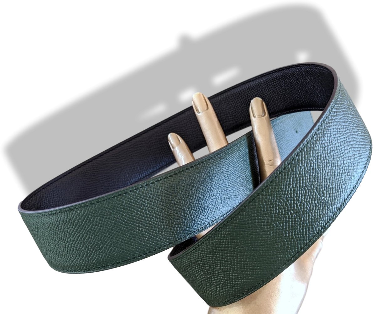 Hermes [131] Noir/Vert Anglais Epsom/Epsom Leather Reversible Strap Belt 42 MM Sz90cm, BNWTIB! - poupishop
