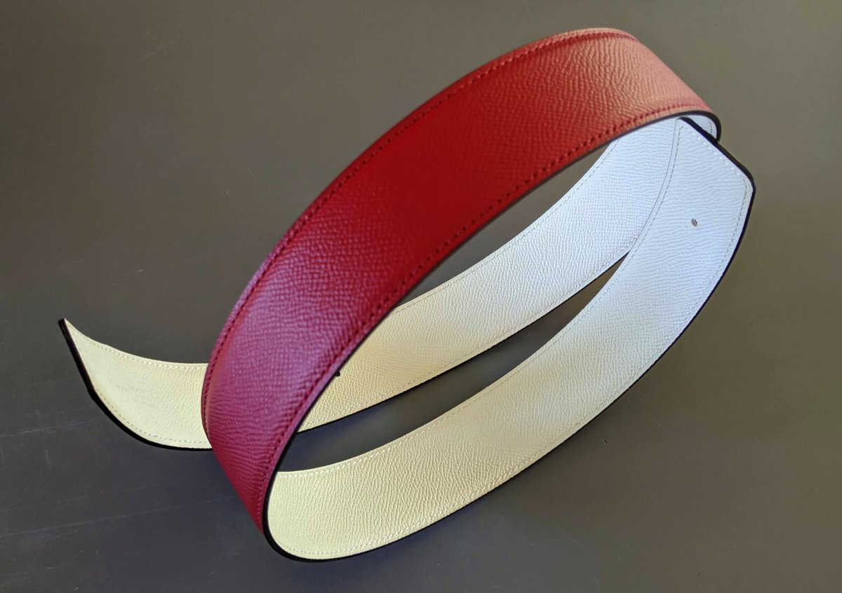 Hermes [132] Rouge Grenat/Craie Epsom/Epsom Leather Reversible Strap Belt 42 MM Sz85, BNWTIB! - poupishop
