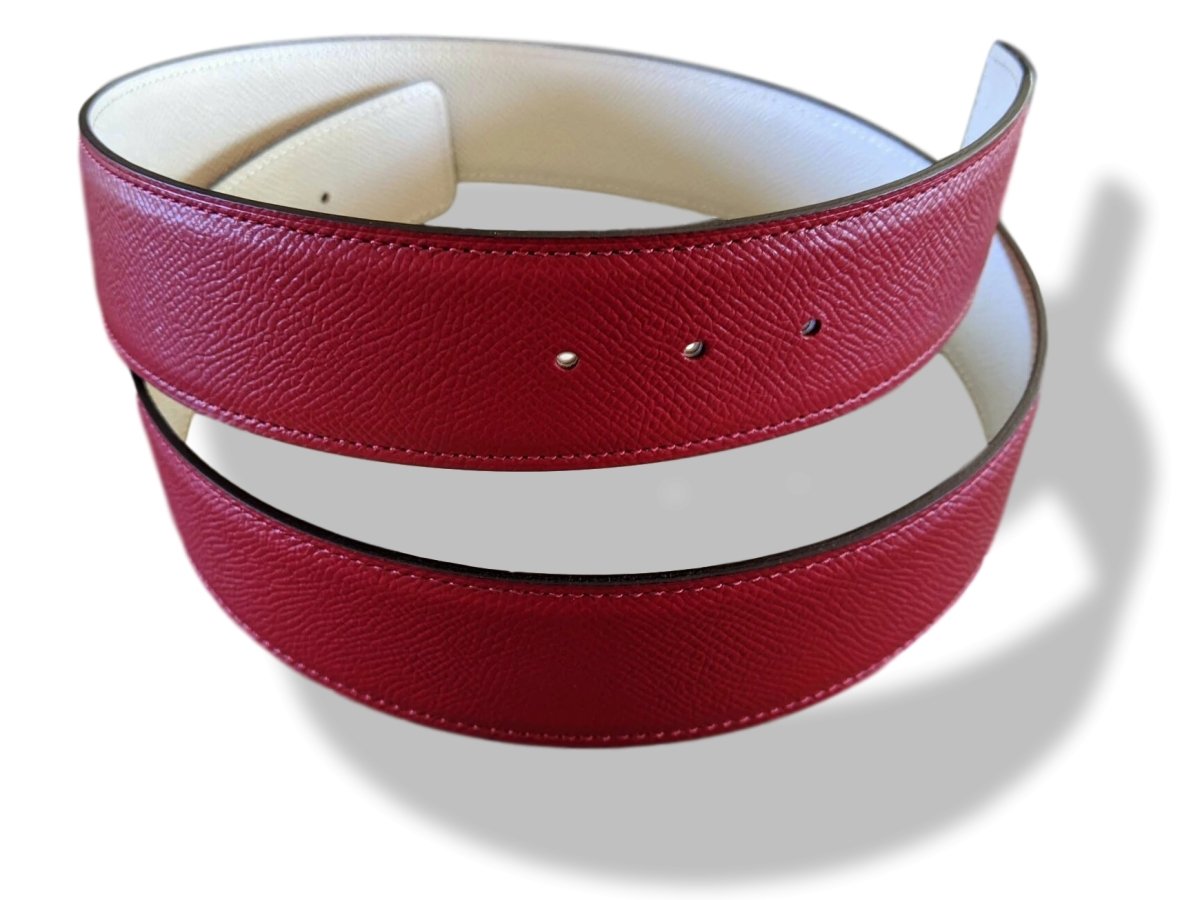 Hermes [132] Rouge Grenat/Craie Epsom/Epsom Leather Reversible Strap Belt 42 MM Sz85, BNWTIB! - poupishop