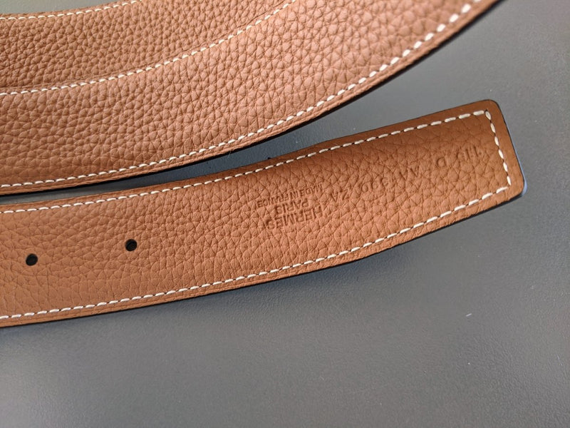 Hermes [159] Noir/Gold Veau Box/Togo Reversible Leather Strap Belt 32 mm, BNIB! - poupishop