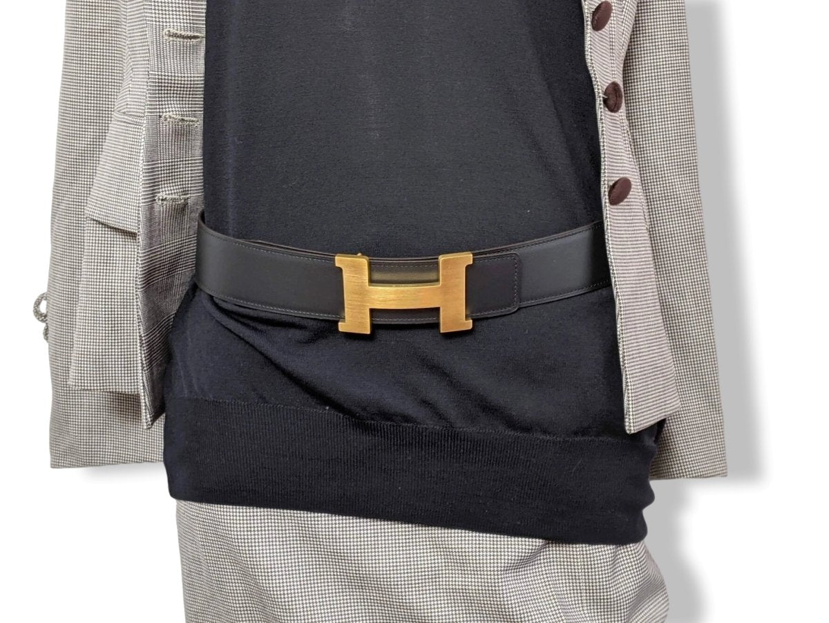 Hermes [197] Noir/Chocolat Veau Chamonix & Epsom Belt Strap 42 MM, BNWTIB! - poupishop