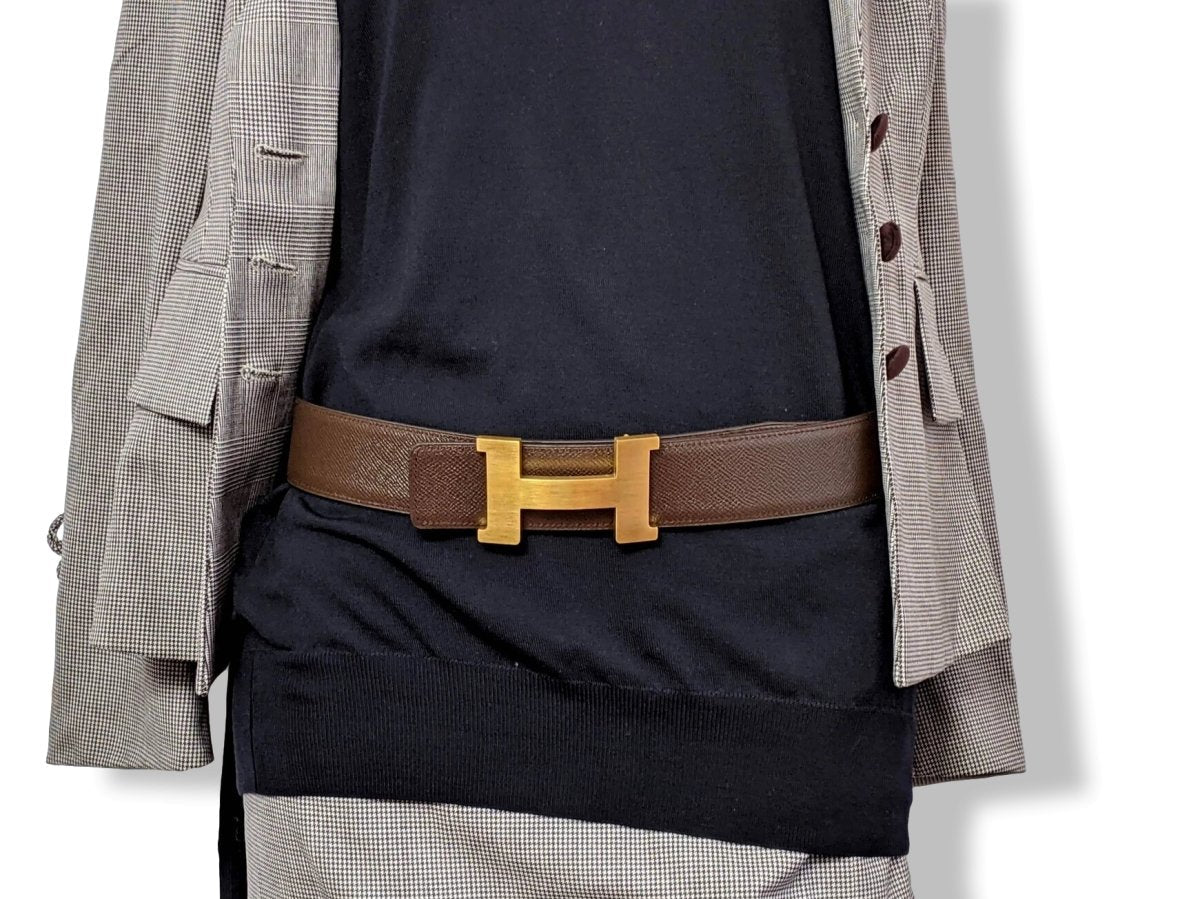 Hermes [197] Noir/Chocolat Veau Chamonix & Epsom Belt Strap 42 MM, BNWTIB! - poupishop