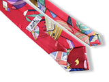 Hermes 1990's Red LES FOLIES DU CIEL by Loic Dubigeon Twill Silk Tie, Box!