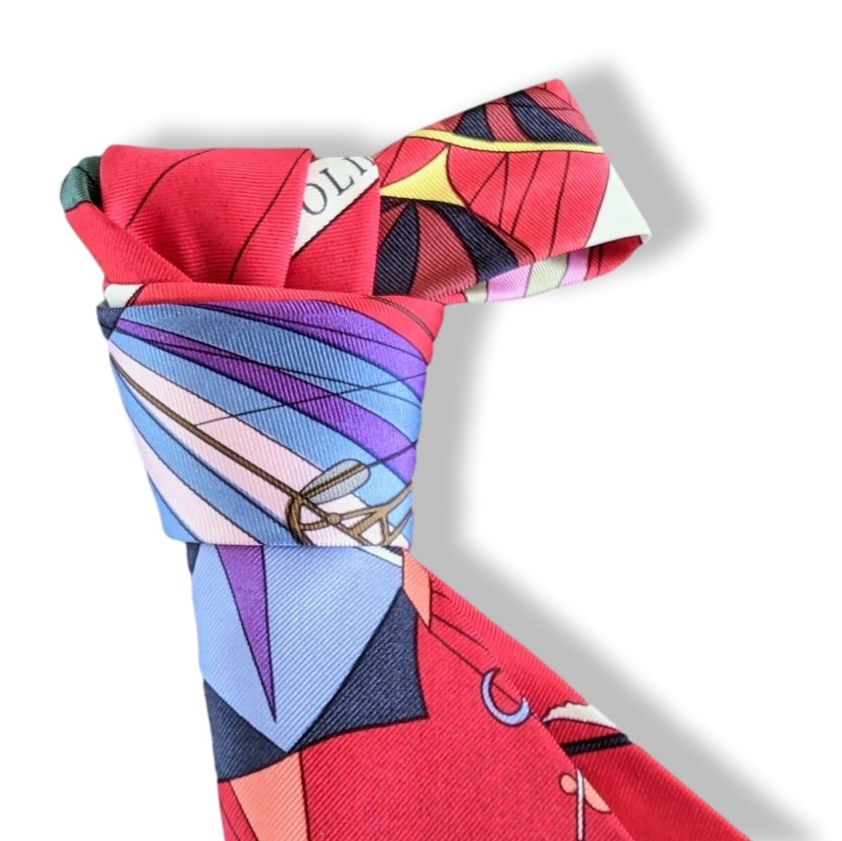 Hermes 1990's Red LES FOLIES DU CIEL by Loic Dubigeon Twill Silk Tie, Box!