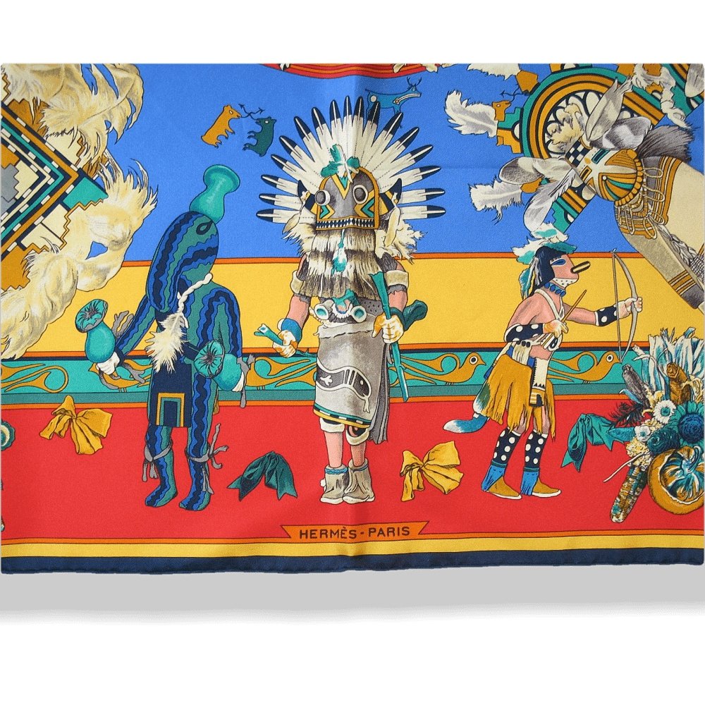 Hermes Kachinas by Kermit Oliver Blanc Matte Overlay Twill Scarf