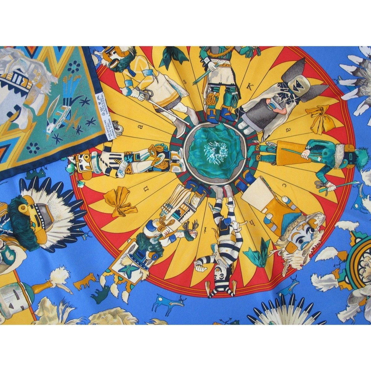 Hermes Kachinas by Kermit Oliver Blanc Matte Overlay Twill Scarf