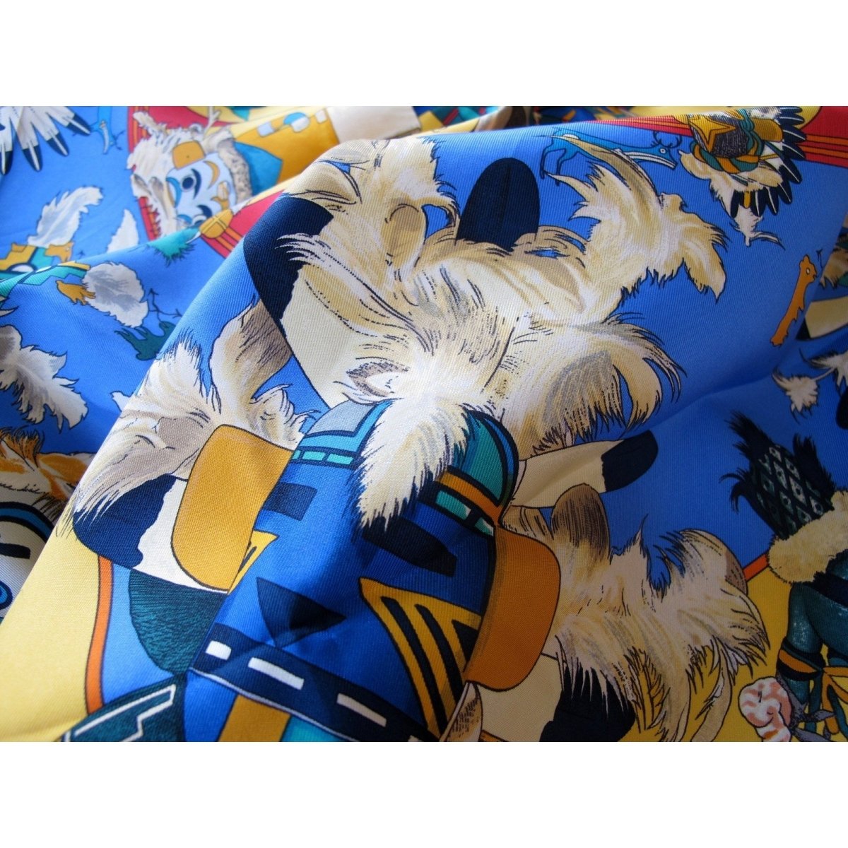 Hermes Kachinas by Kermit Oliver Blanc Matte Overlay Twill Scarf