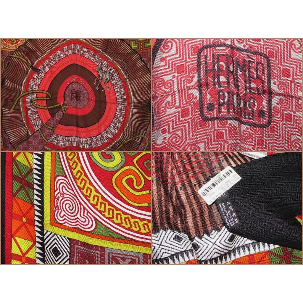 Hermes 2010 cw03 Noir/Marron Cent Plis des Miao Cashmere Shawl 140, New! - poupishop