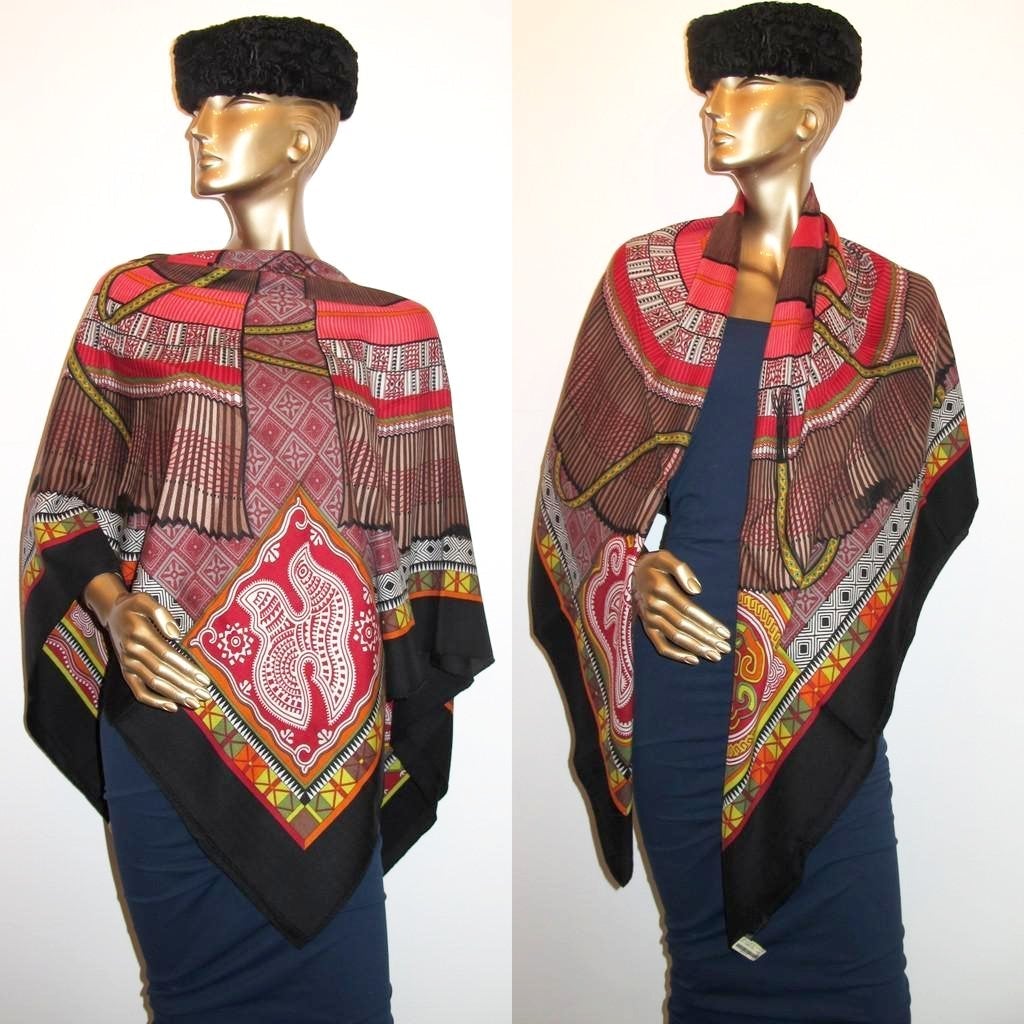 Hermes 2010 cw03 Noir/Marron Cent Plis des Miao Cashmere Shawl 140, New! - poupishop