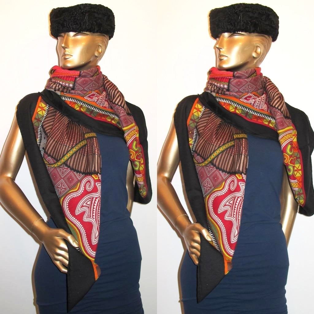 Hermes 2010 cw03 Noir/Marron Cent Plis des Miao Cashmere Shawl 140, New! - poupishop