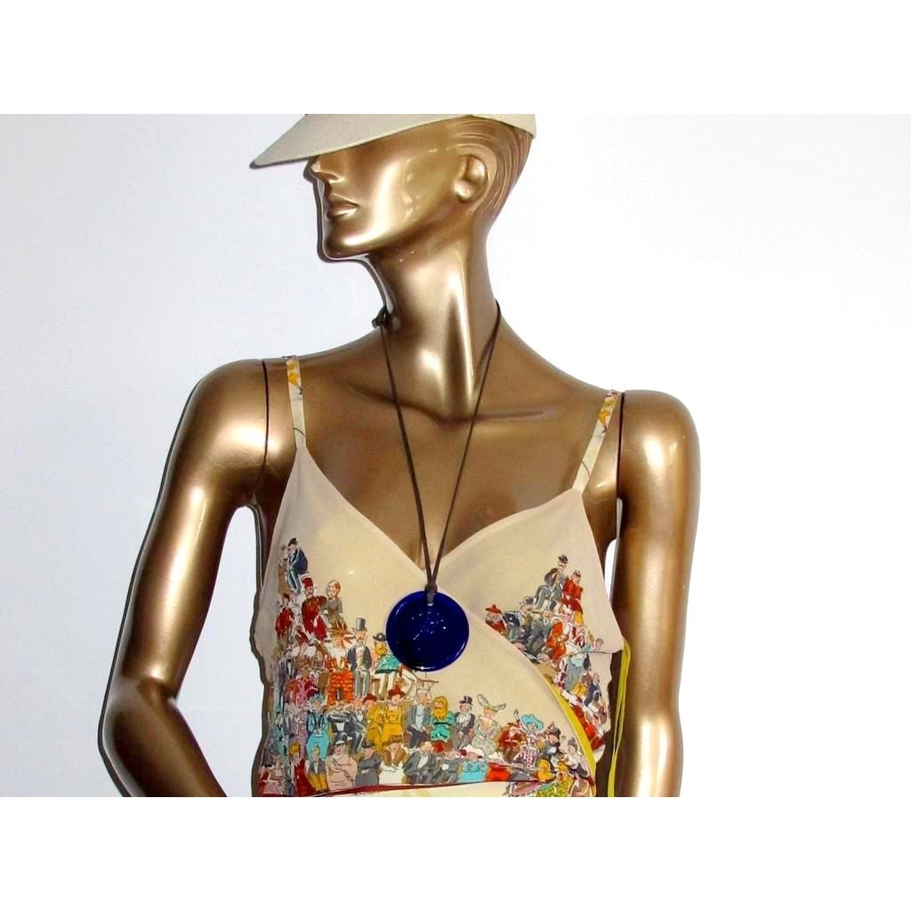 Hermes 2010 Forum H Bleu Crystal Saint-Louis Medallion Pendant - poupishop