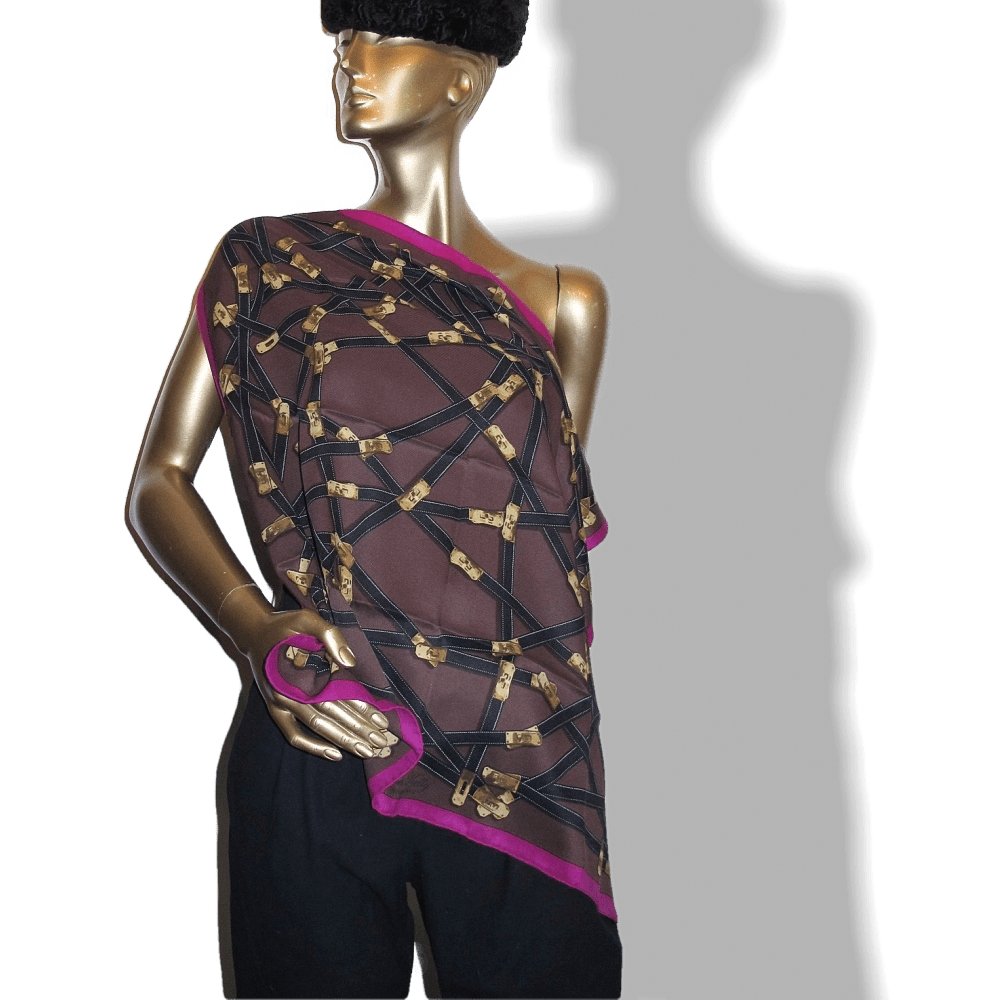 Hermes 2010 Fuchsia Chocolate Tres Kelly by Benoit Pierre Emery Vintage Silk 70, NWT! - poupishop