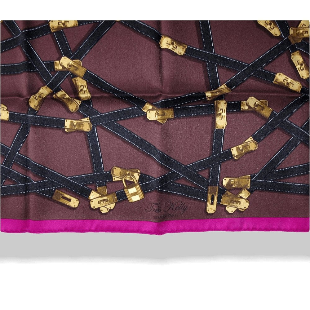Hermes 2010 Fuchsia Chocolate Tres Kelly by Benoit Pierre Emery Vintage Silk 70, NWT! - poupishop