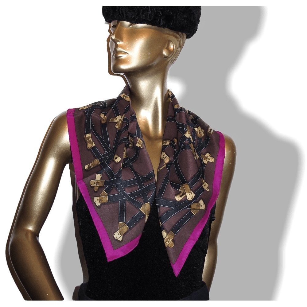 Hermes 2010 Fuchsia Chocolate Tres Kelly by Benoit Pierre Emery Vintage Silk 70, NWT! - poupishop