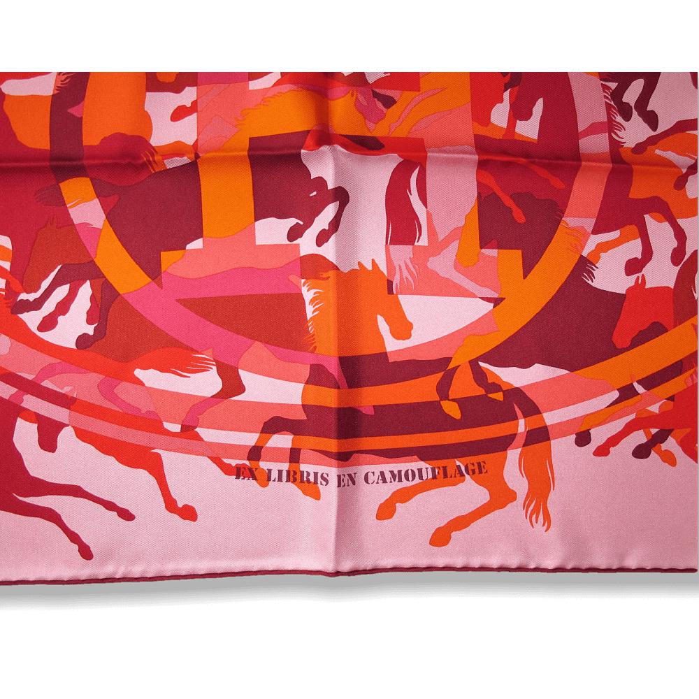 Hermes 2010 Rose Rouge Ex Libris en Camouflage Twill 90cm, New! - poupishop