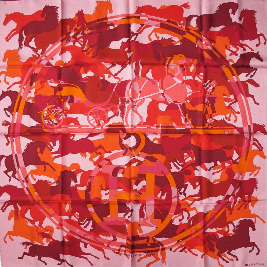 Hermes 2010 Rose Rouge Ex Libris en Camouflage Twill 90cm, New! - poupishop