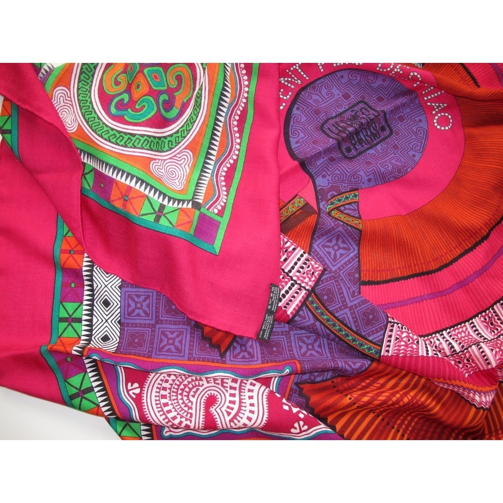 Hermes 2010 Rose/Purple/Green Cent Plis des Miao Cashmere Shawl 140 - poupishop