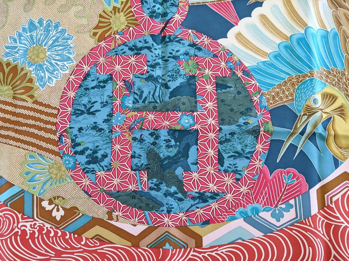 Hermes 2011Turquoise/Lilas/Rose/Rouge EX-LIBRIS EN KIMONOS by Anamorphee Twill 90, Mint!