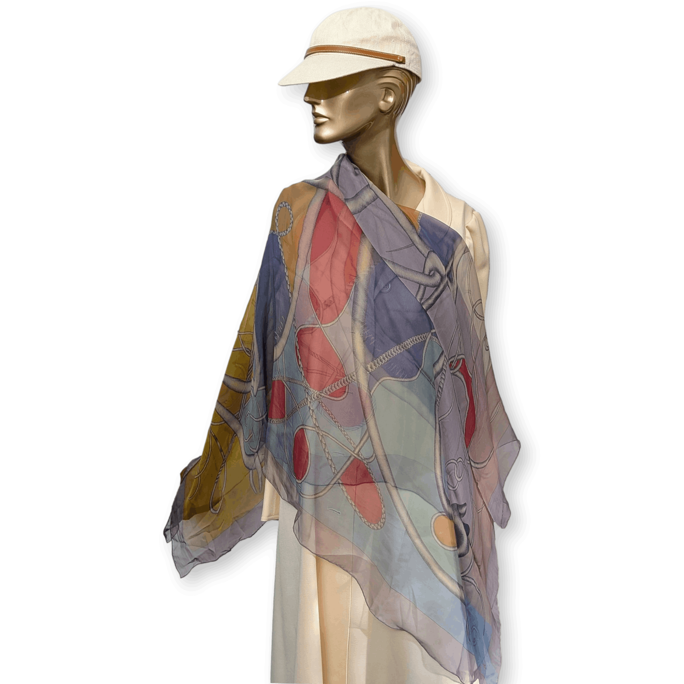 Hermes 2012 Grey/Blue Coup de Fouet Silk Mousseline 140 New!