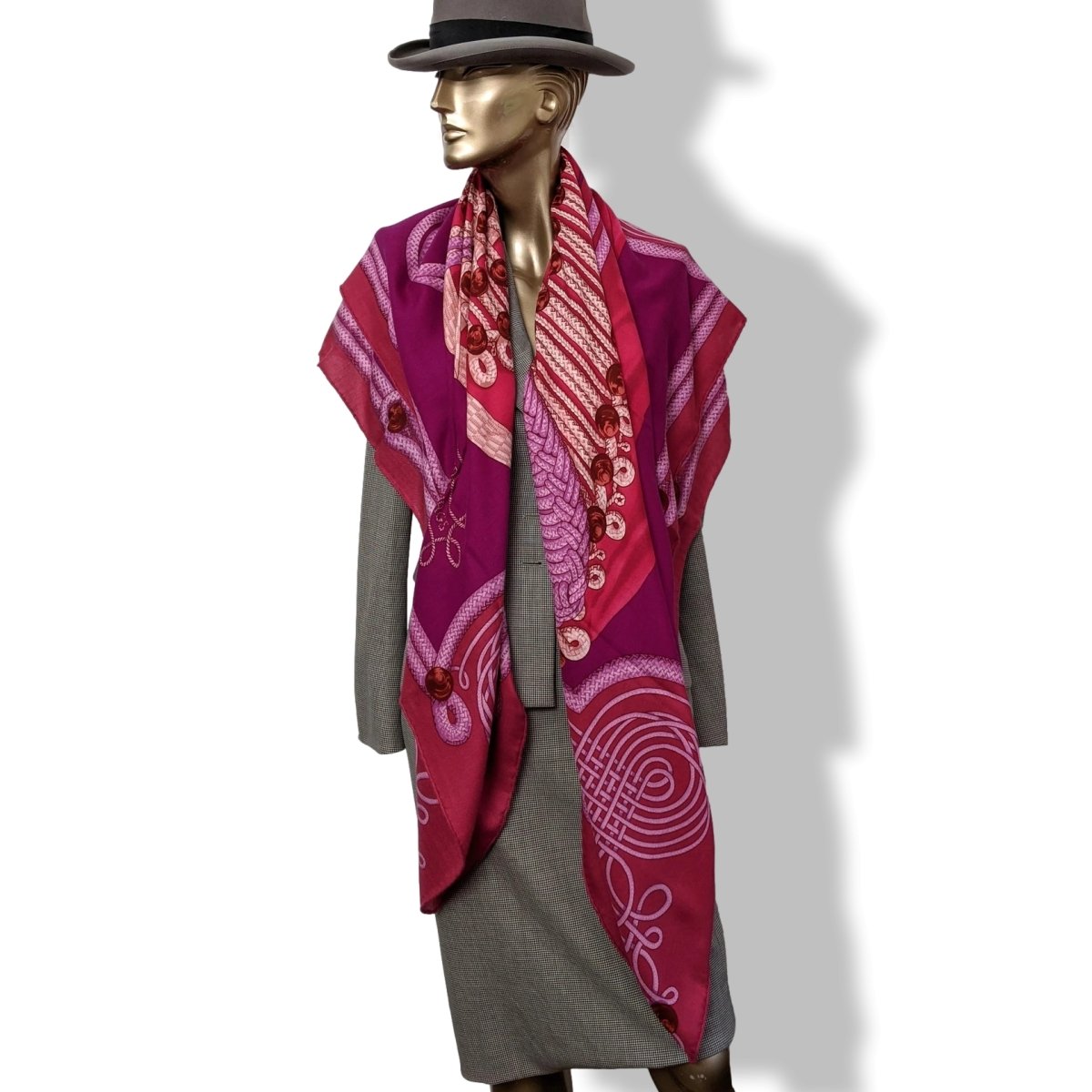 Hermes 2015 Fuchsia Brandebourg by Caty Latham Cashmere Shawl 140, New!