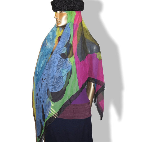 Hermes 2017 Black Multi Etude pour un Iris Arc-en-Ciel by Benoit Pierre Emery Silk Chiffon Mousseline Shawl 140, Mint! - poupishop