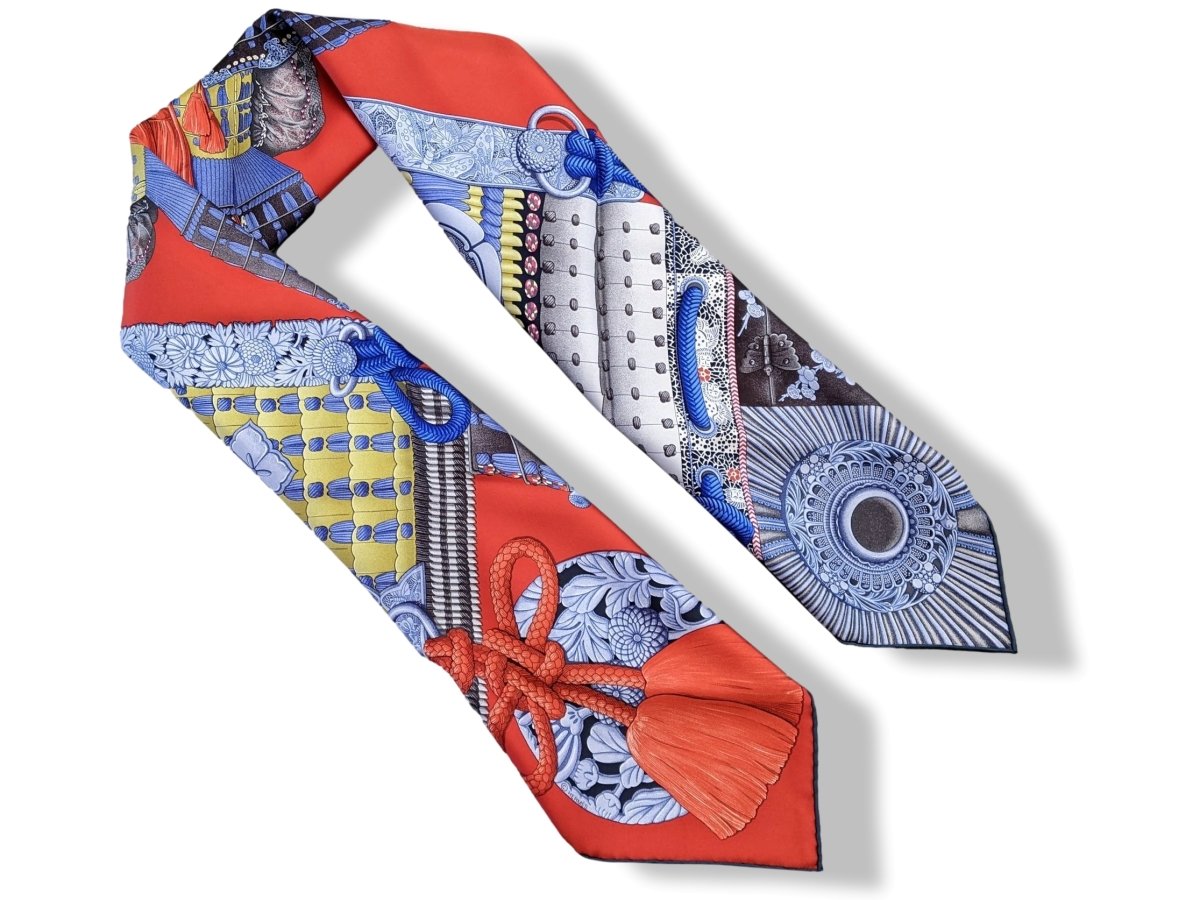 Hermes 2017 Bleu/Rouge/Or 'Parures de Samourais' by Aline Honore Samurais Twill 90cm, NIB! - poupishop