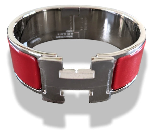Hermes [80] Red Enamel & Palladium AG CLIC CLAC H Wide Bangle Bracelet Sz PM, BNIB! - poupishop