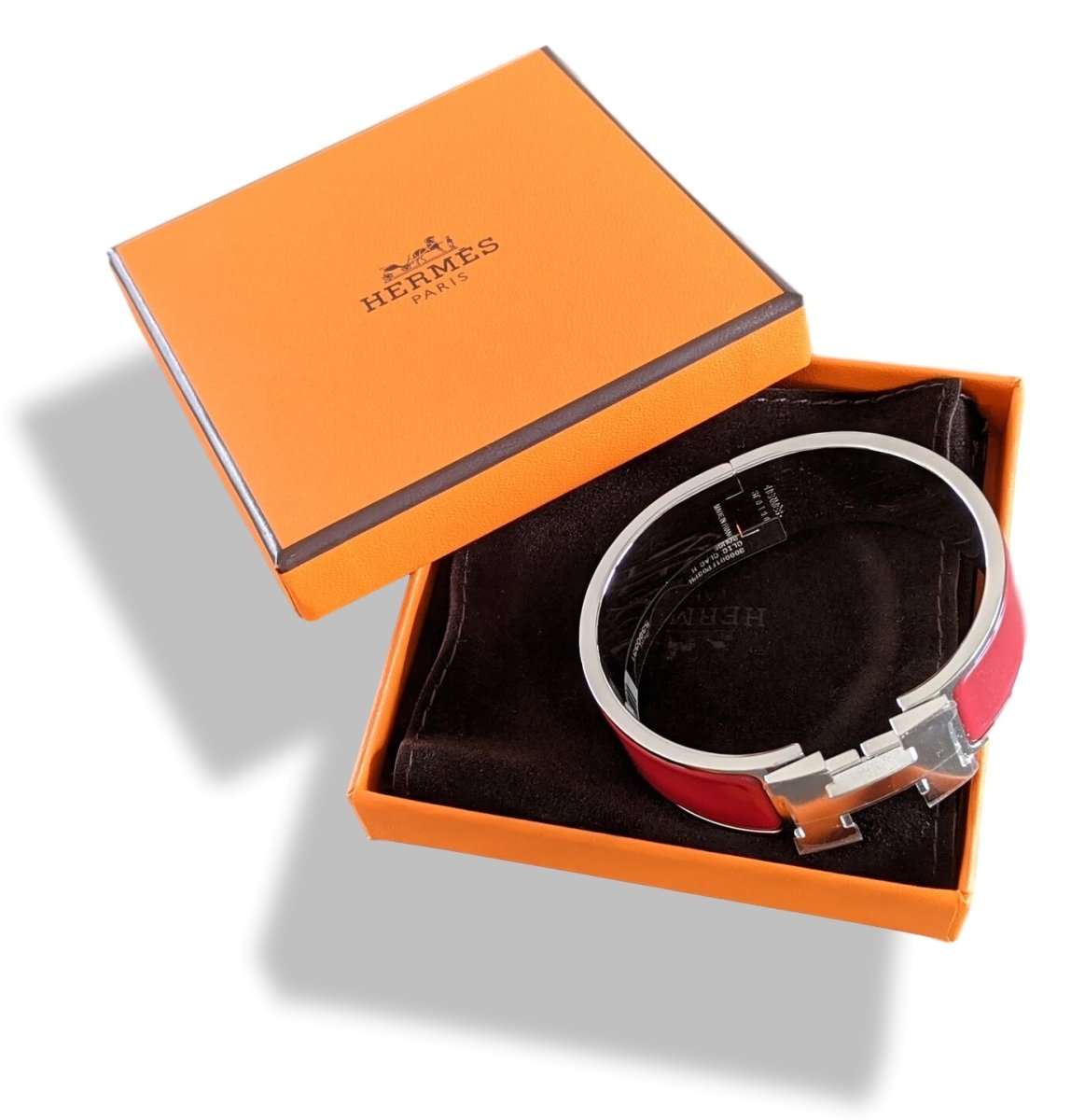 Hermes [80] Red Enamel & Palladium AG CLIC CLAC H Wide Bangle Bracelet Sz PM, BNIB! - poupishop