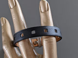 Hermes [89] Unisex Black Swift Calfskin/Ag MINI DOG PERFORATIONS CARREES Bracelet Sz T4, BNIB! - poupishop