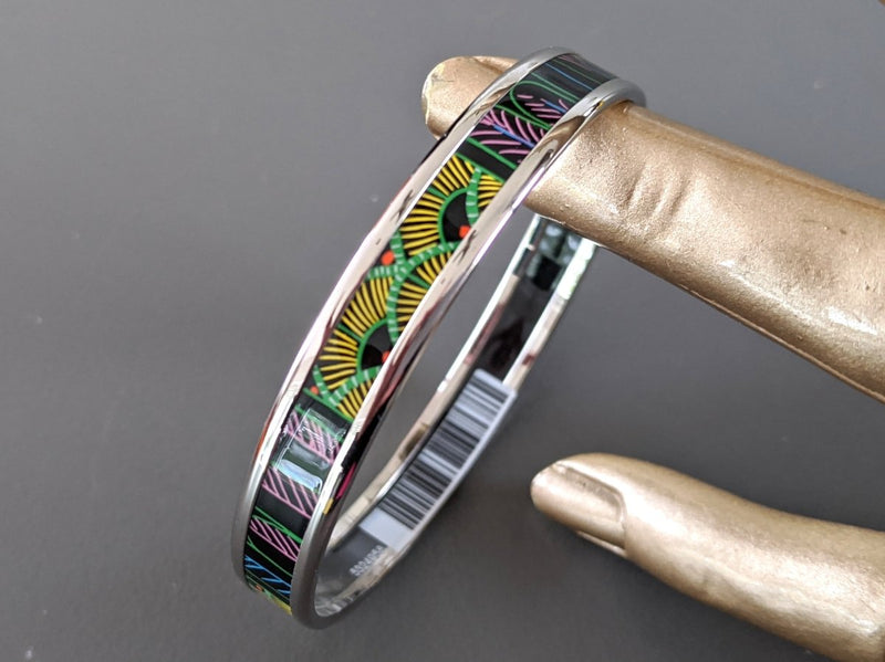 Hermes [96] Graffitis/Black/Silver Palladium Printed Enamel TREE OF SONG Bangle Bracelet Sz65, BNIB! - poupishop