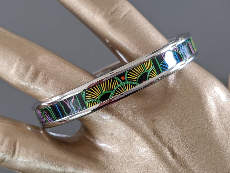 Hermes [96] Graffitis/Black/Silver Palladium Printed Enamel TREE OF SONG Bangle Bracelet Sz65, BNIB! - poupishop