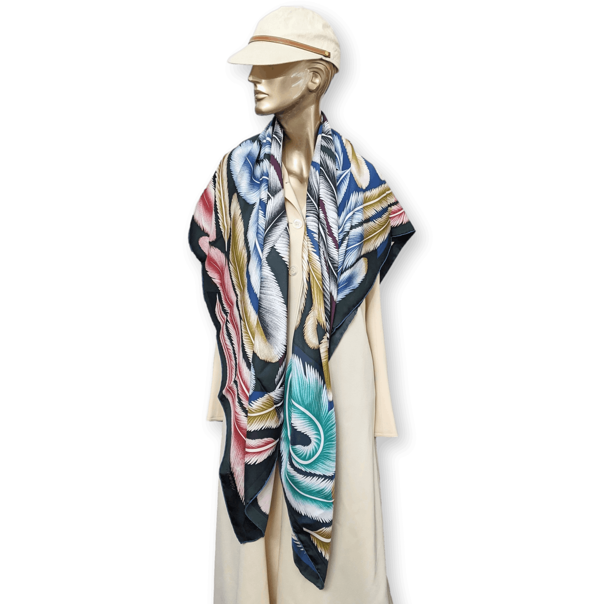 HERMES A la Plume Florence Manlik Silk Twill Shawl 140