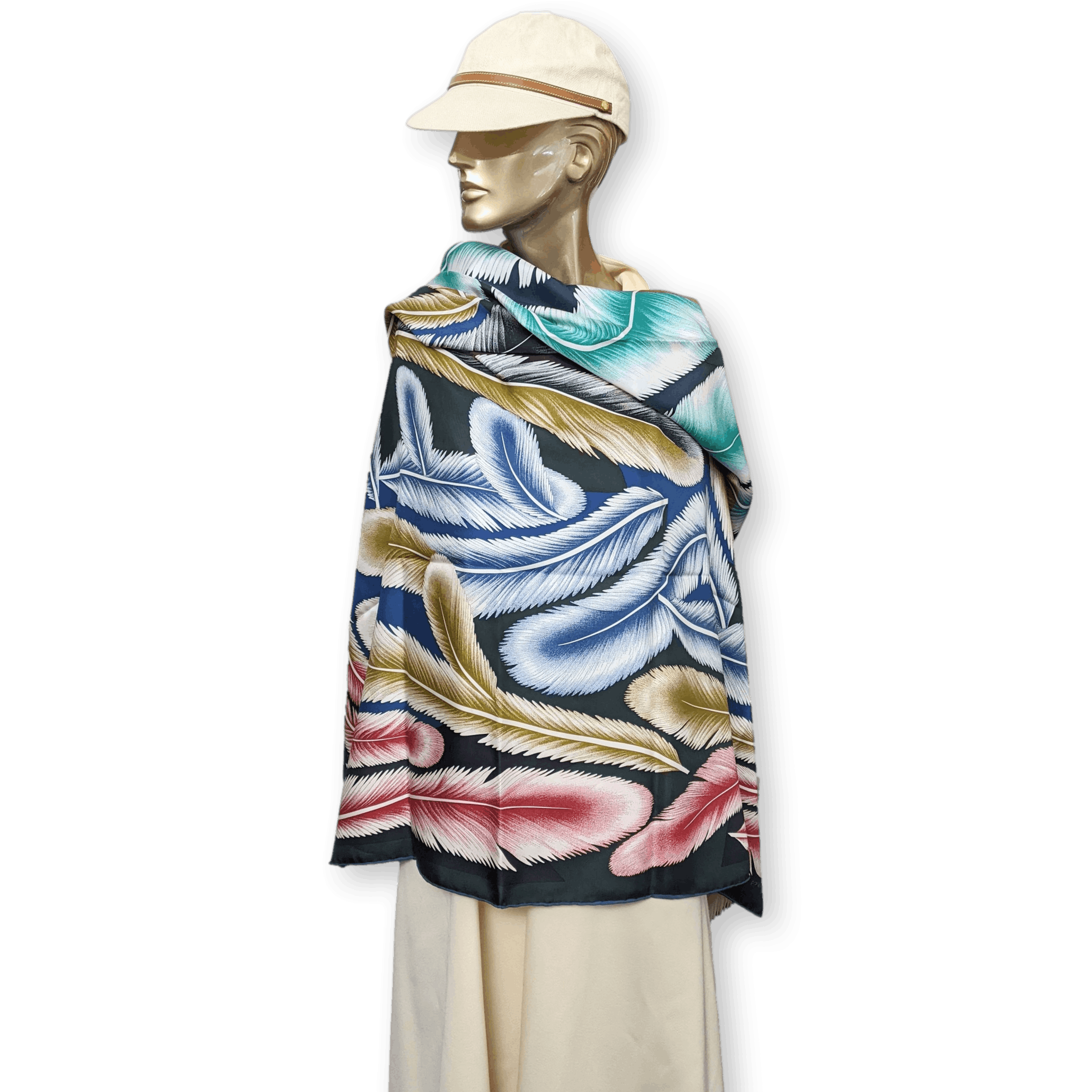HERMES A la Plume Florence Manlik Silk Twill Shawl 140