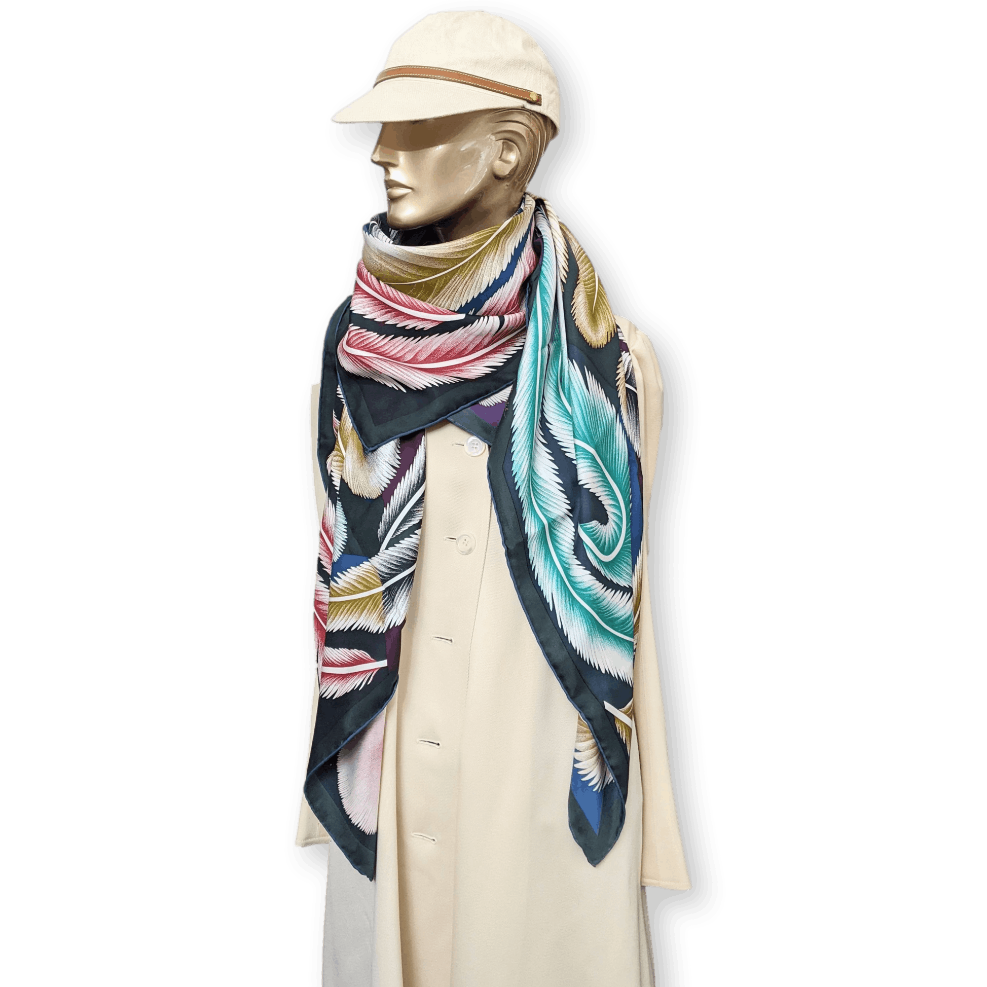 HERMES A la Plume Florence Manlik Silk Twill Shawl 140
