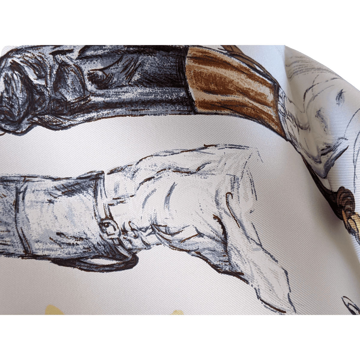 HERMES A PROPOS DES BOTTES by Xavier de Poret with Blanc Matte Overlay Twill 90 x 90 cm