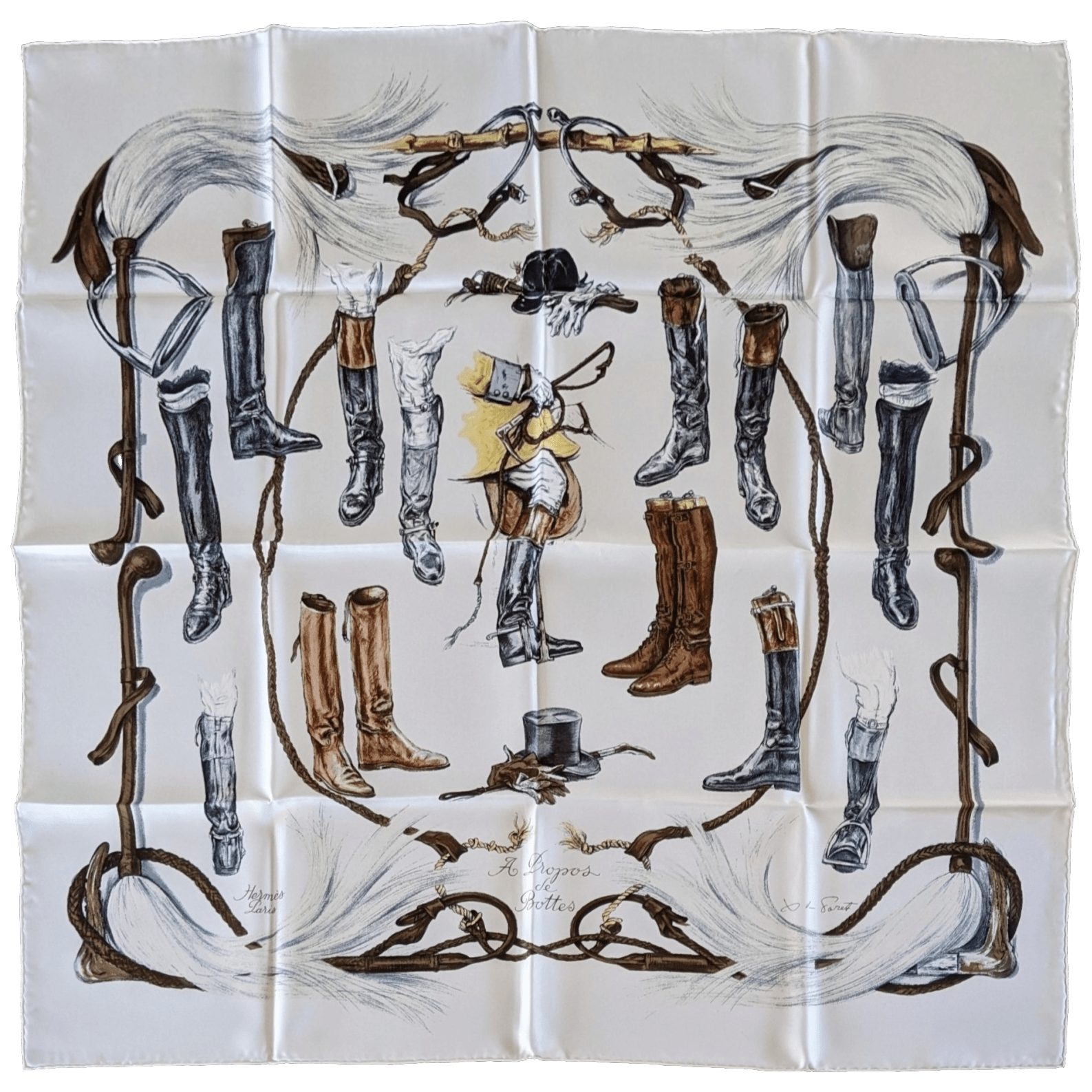 HERMES A PROPOS DES BOTTES by Xavier de Poret with Blanc Matte Overlay Twill 90 x 90 cm