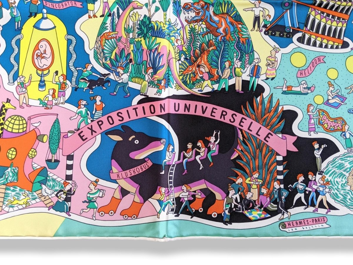 Hermes [AC4] Black/Green/Yellow EXPOSITION UNIVERSELLE by Jan Bajtlik Twill Carre 90cm cm, BNWTIB! - poupishop