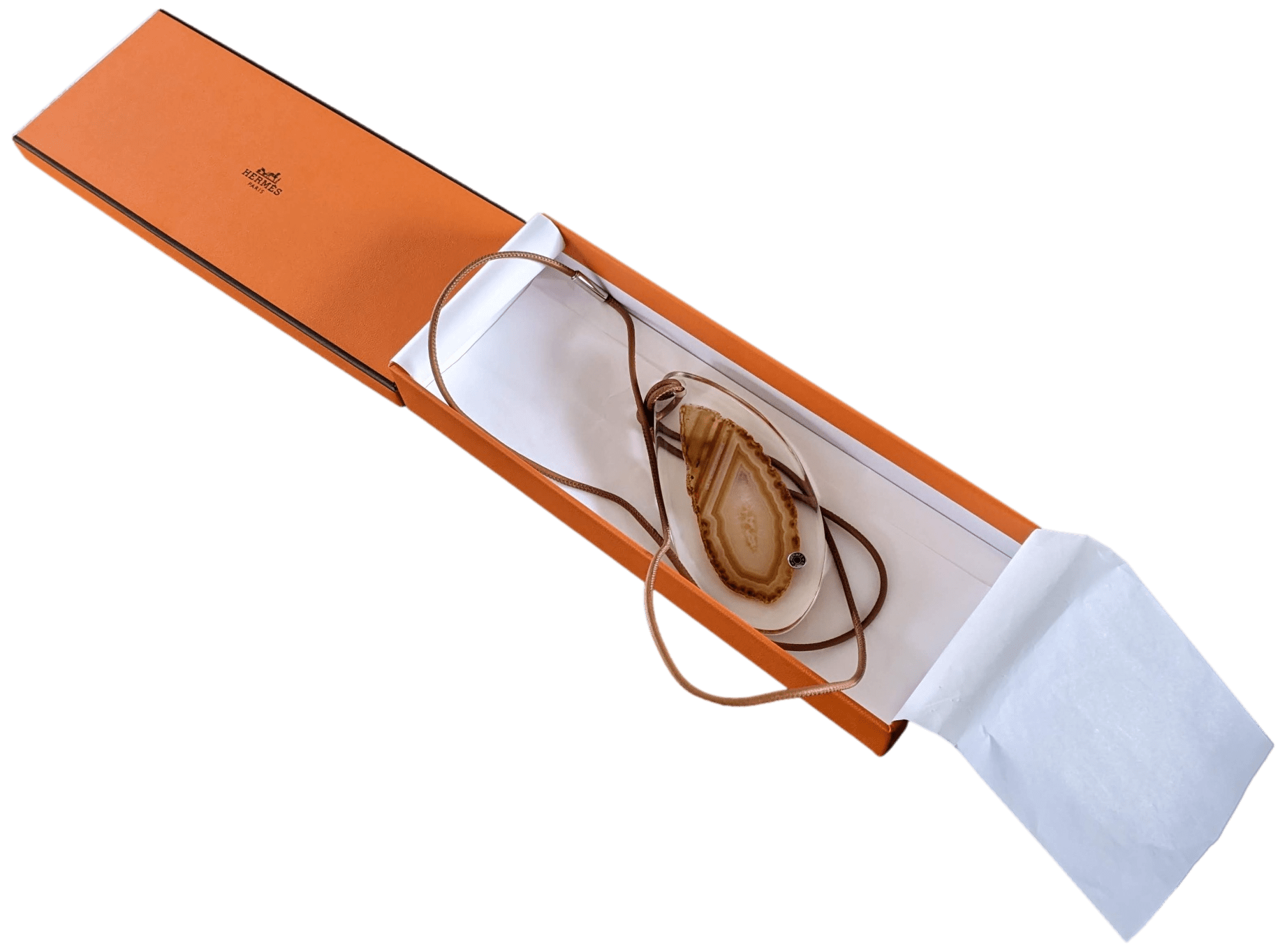 HERMES MINERAL AGATE Stone in Resine Pendant with Leather Cord