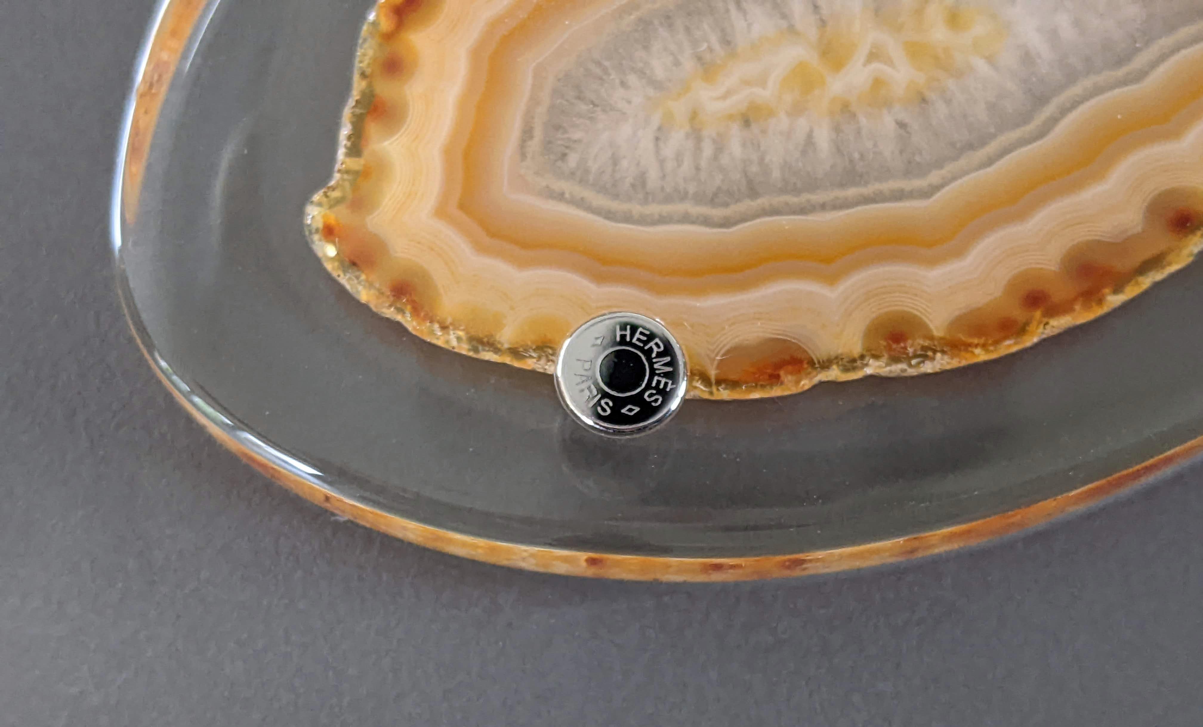 HERMES MINERAL AGATE Stone in Resine Pendant with Leather Cord