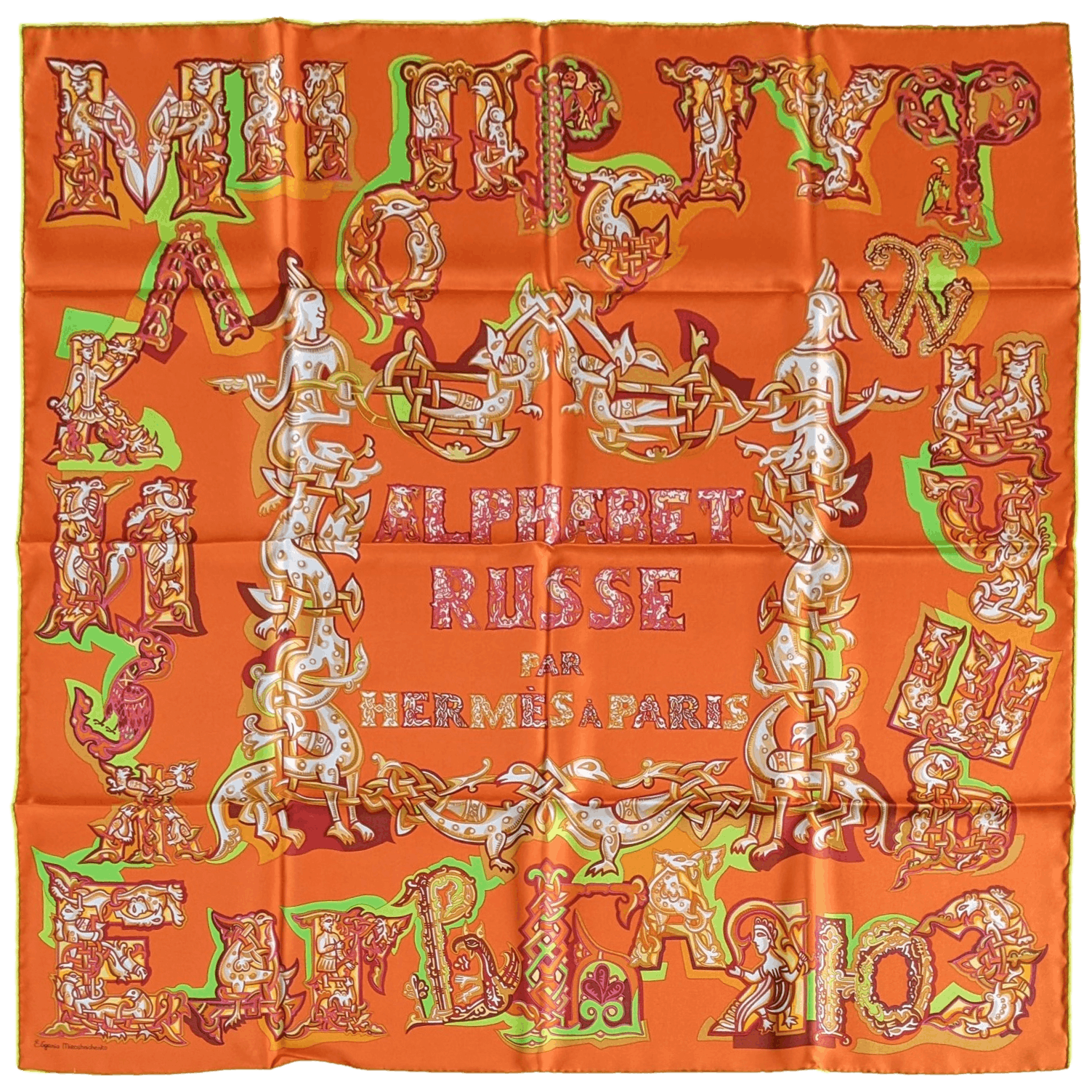 HERMES Alphabet Russe Twill Scarf 90