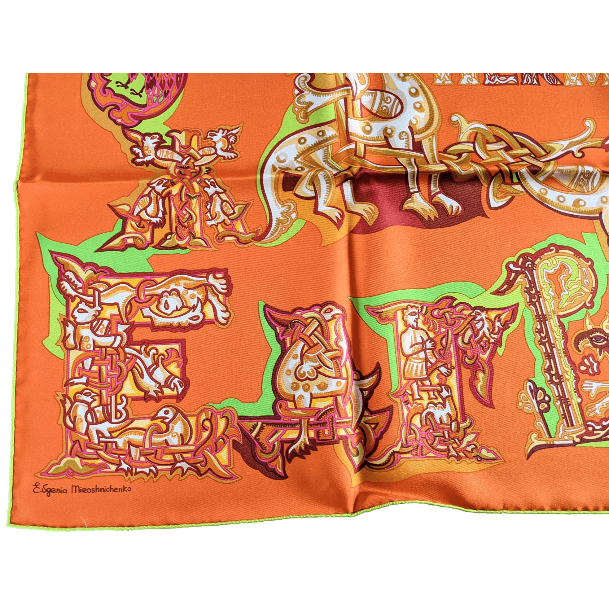 HERMES Alphabet Russe Twill Scarf 90
