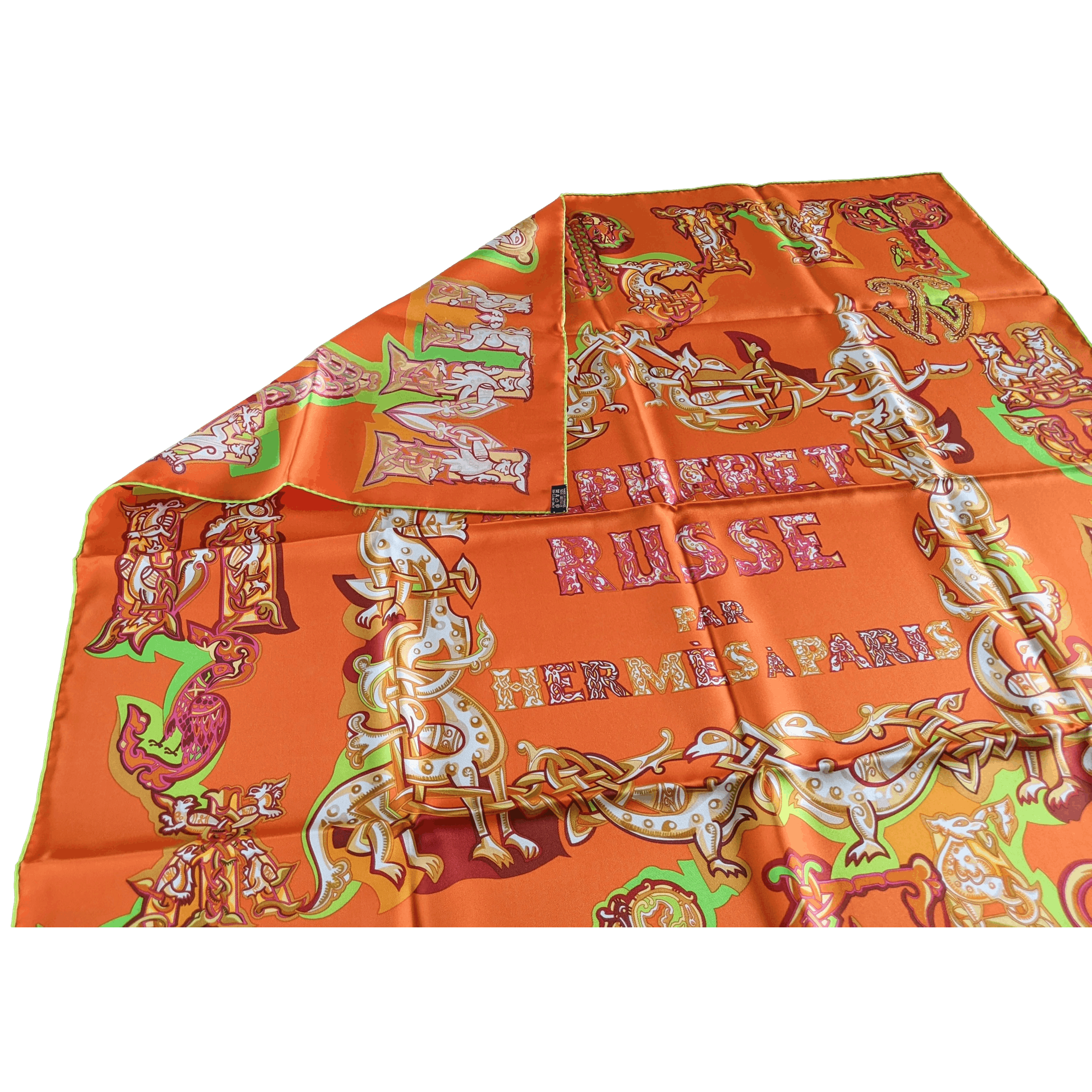HERMES Alphabet Russe Twill Scarf 90