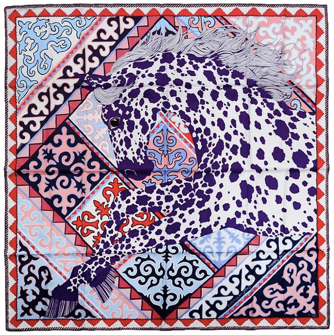 HERMES 2017 Blanc/Violet APPALOOSA DES STEPPES by Alice Shirley Silk Scarf 90 x 90 cm, Box!