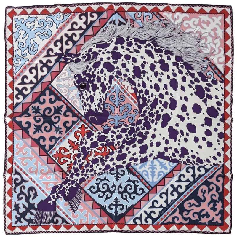 HERMES 2017 Blanc/Violet APPALOOSA DES STEPPES by Alice Shirley Silk Scarf 90 x 90 cm