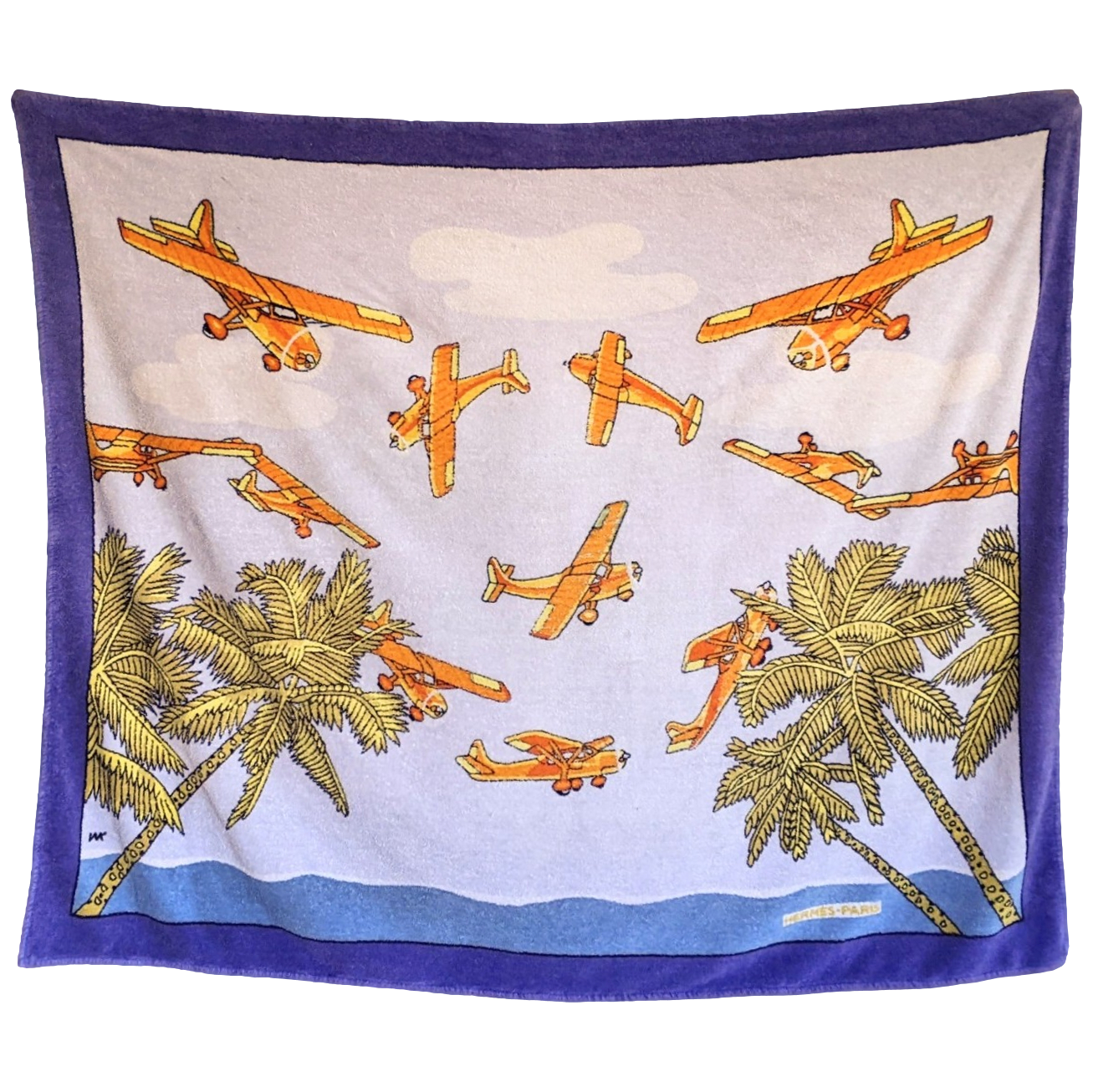 HERMES Vintage PLANES- AVIONS Terry Beach Towel XXL 150 x 220 cm