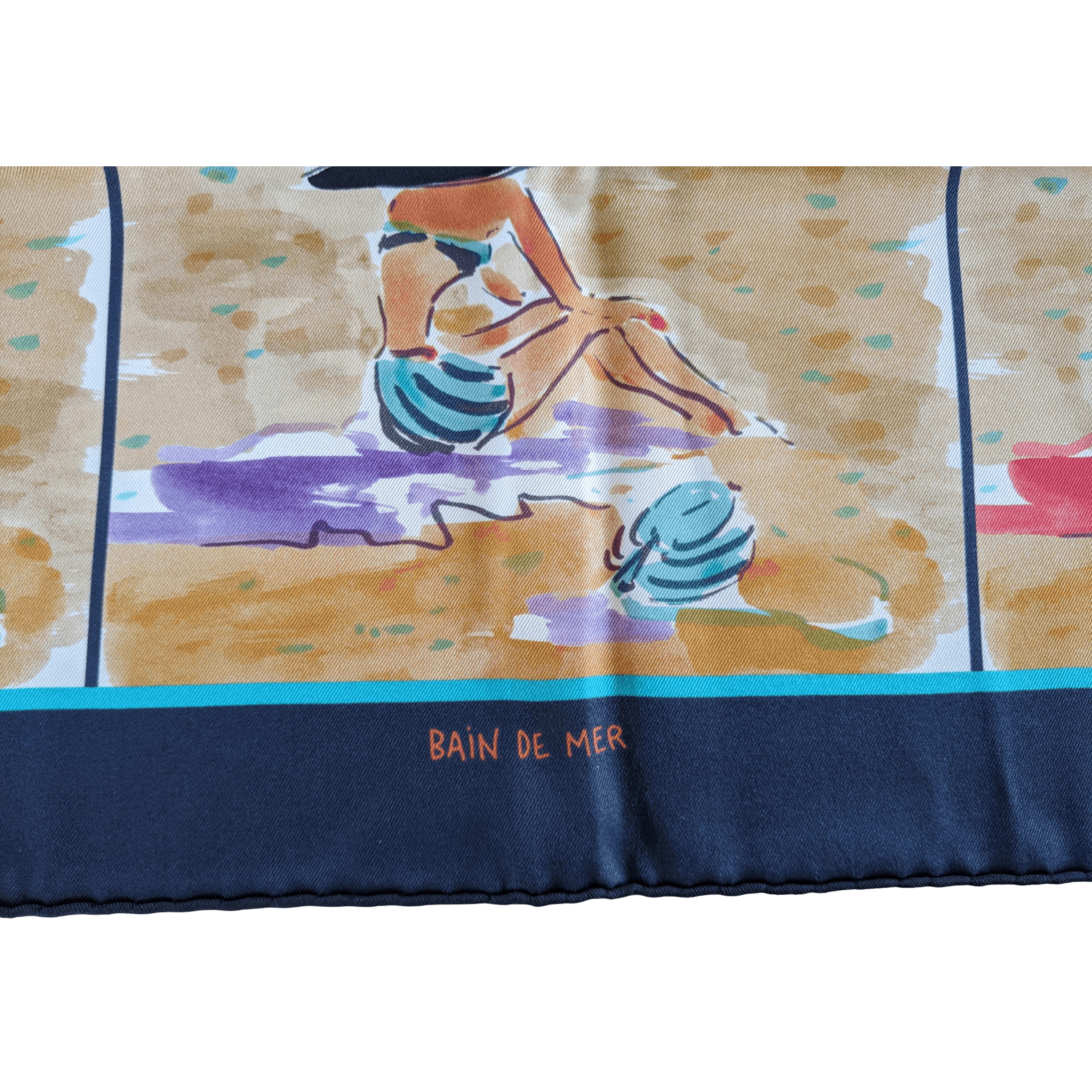 HERMES 2016 Navy/Multi BAIN DE MER by Jean-Louis Clerc Vintage Silk 70  x 70 cm