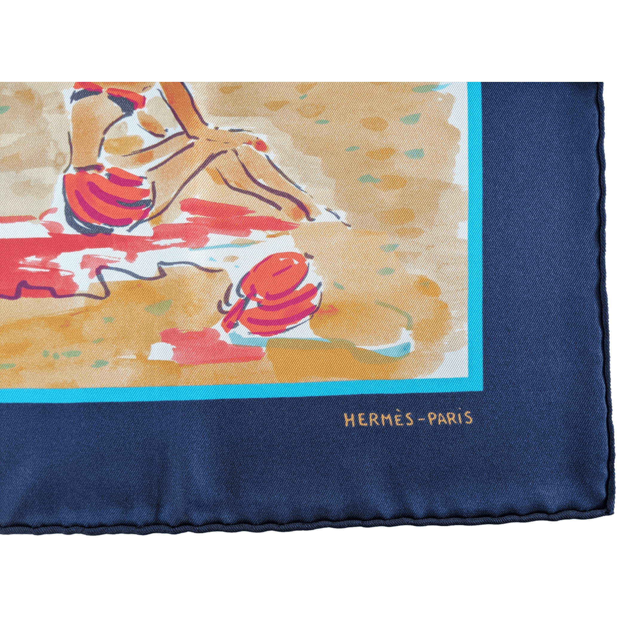 HERMES 2016 Navy/Multi BAIN DE MER by Jean-Louis Clerc Vintage Silk 70  x 70 cm