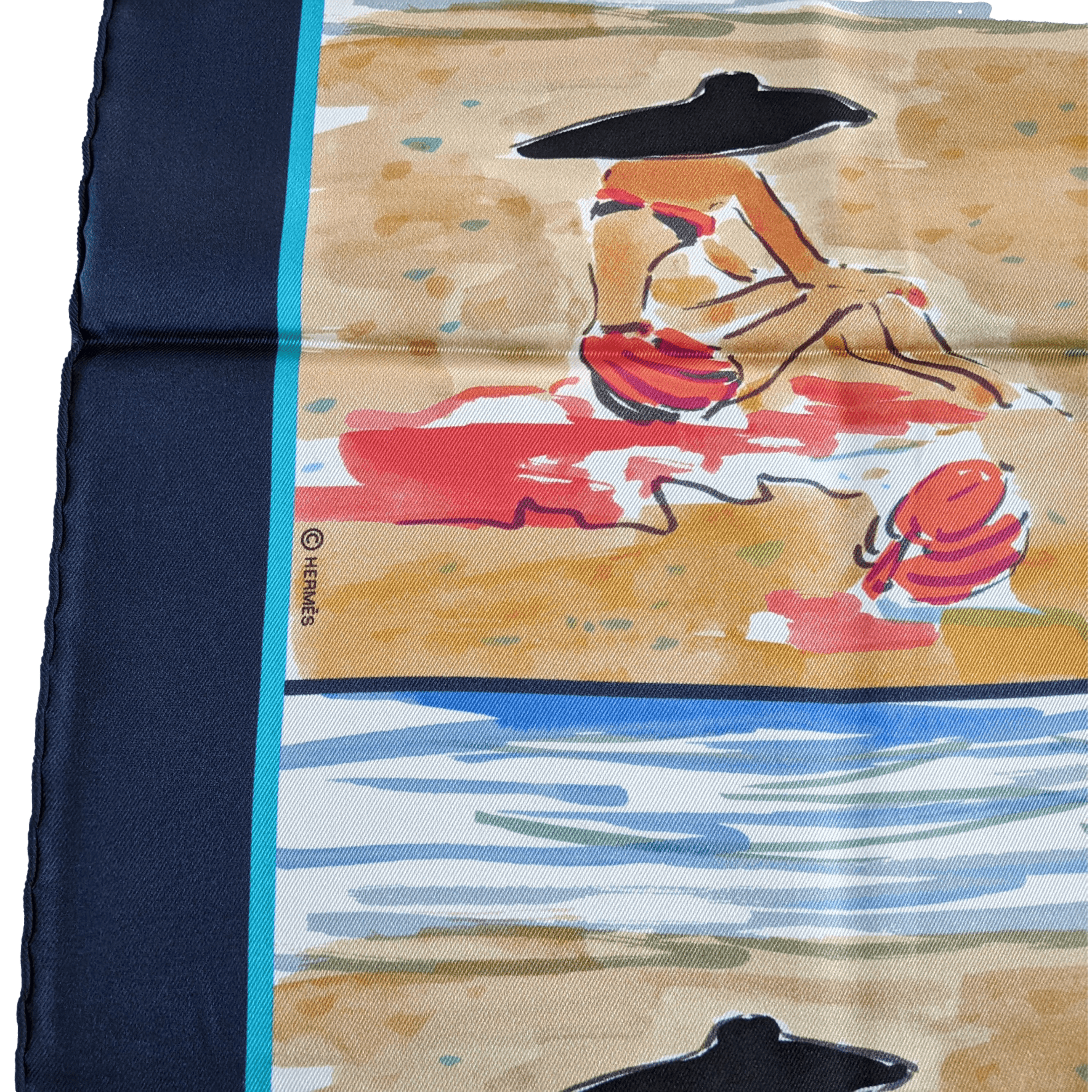 HERMES 2016 Navy/Multi BAIN DE MER by Jean-Louis Clerc Vintage Silk 70  x 70 cm