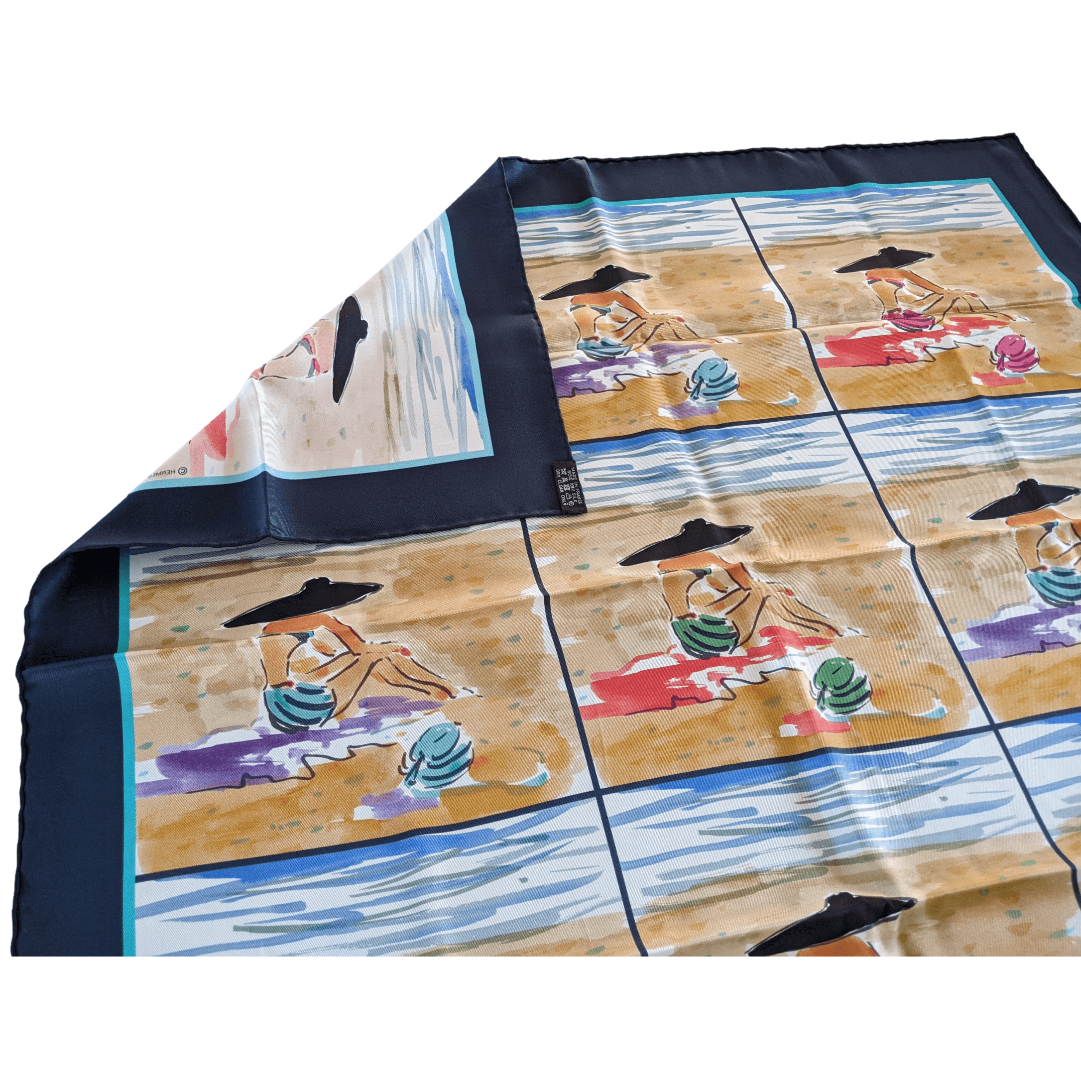 HERMES 2016 Navy/Multi BAIN DE MER by Jean-Louis Clerc Vintage Silk 70  x 70 cm