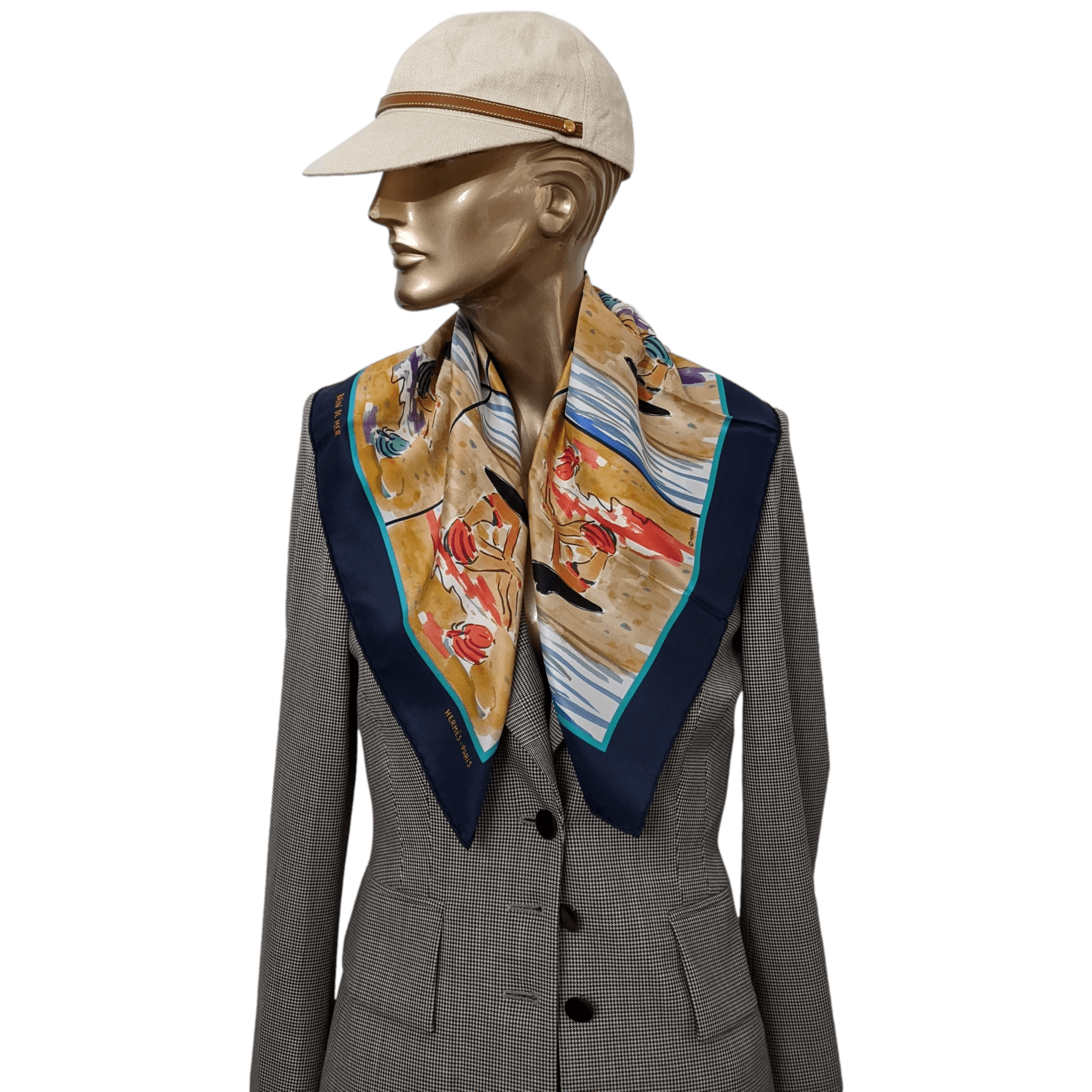 HERMES 2016 Navy/Multi BAIN DE MER by Jean-Louis Clerc Vintage Silk 70  x 70 cm